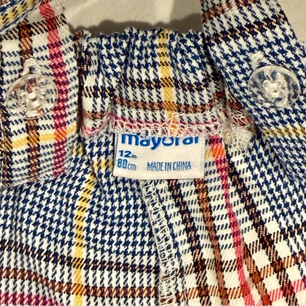 Mayoral Plaid Ruffled Overalls Girls 12M Adjustable Straps Jumpsuit Spring Fall - Picture 4 of 8